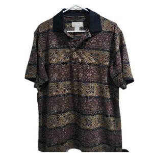 Vintage Crossings Polo Shirt Men's M Floral Tapestry Pattern Knit Short Sleeve